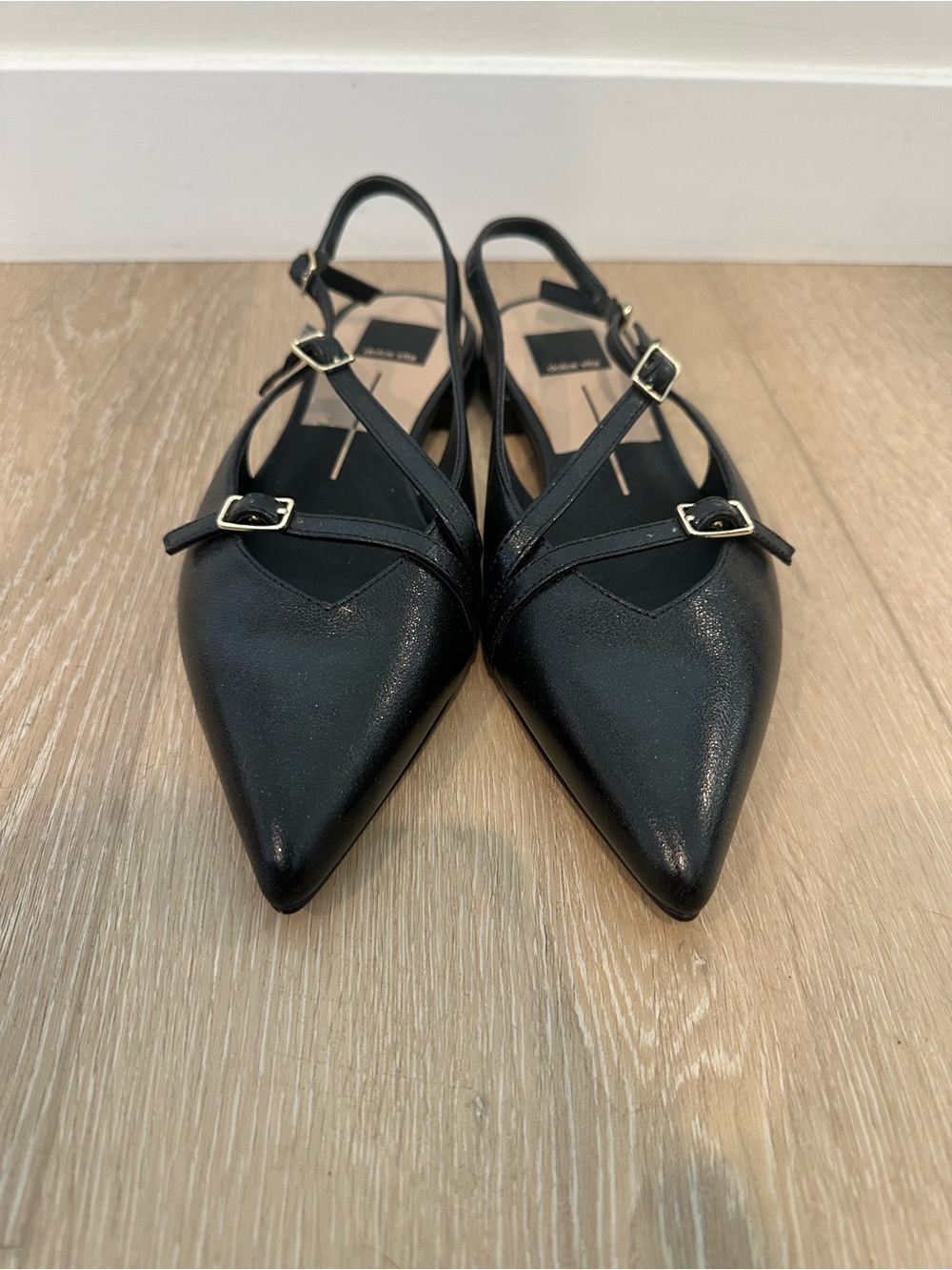 Dolce Vita Pointed-Toe Slingback Double-Strap Black Flats